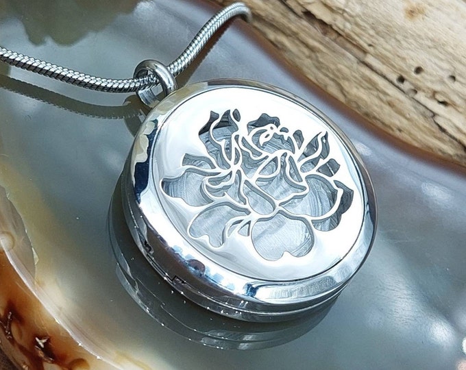 Rose ~ Peony Locket Urn Necklace Ash Holder or Lock of Hair | Cremation Jewelry | Memorial Jewelry for Ashes | Keepsake Gift for Women