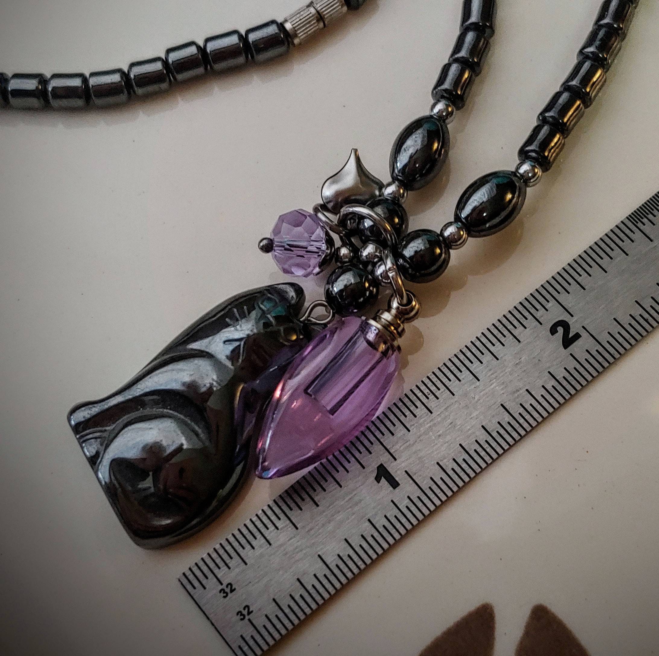 Black Hematite Cat Urn Necklace Fillable Jewelry Cat Hair Locket Cat Urn Pendant Cat