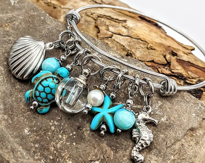 Keepsake Beach Jewelry Urn Bracelet | Shell Turtle Starfish Urn Bracelet | Memorial Bracelet | Cremation Ashes Bracelet | Cremation Jewelry