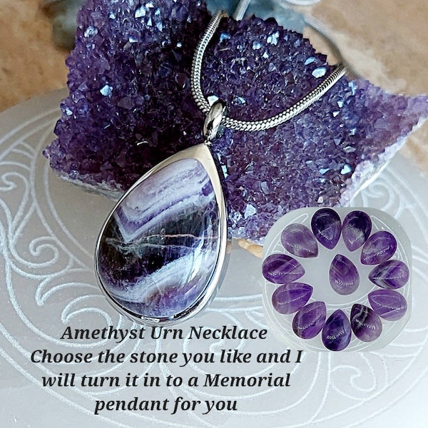 Amethyst Crystal Urn Necklace | Cremation Necklace | Glass Keepsake Locket | Cremation Jewelry | Urn Jewelry ~ Jewellery | Urn Pendant | Urn