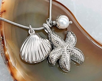 Starfish Urn Necklace | Ash Holder Pendant, Stainless Steel Cremation Jewelry, Beach Keepsake Memorial Gifts