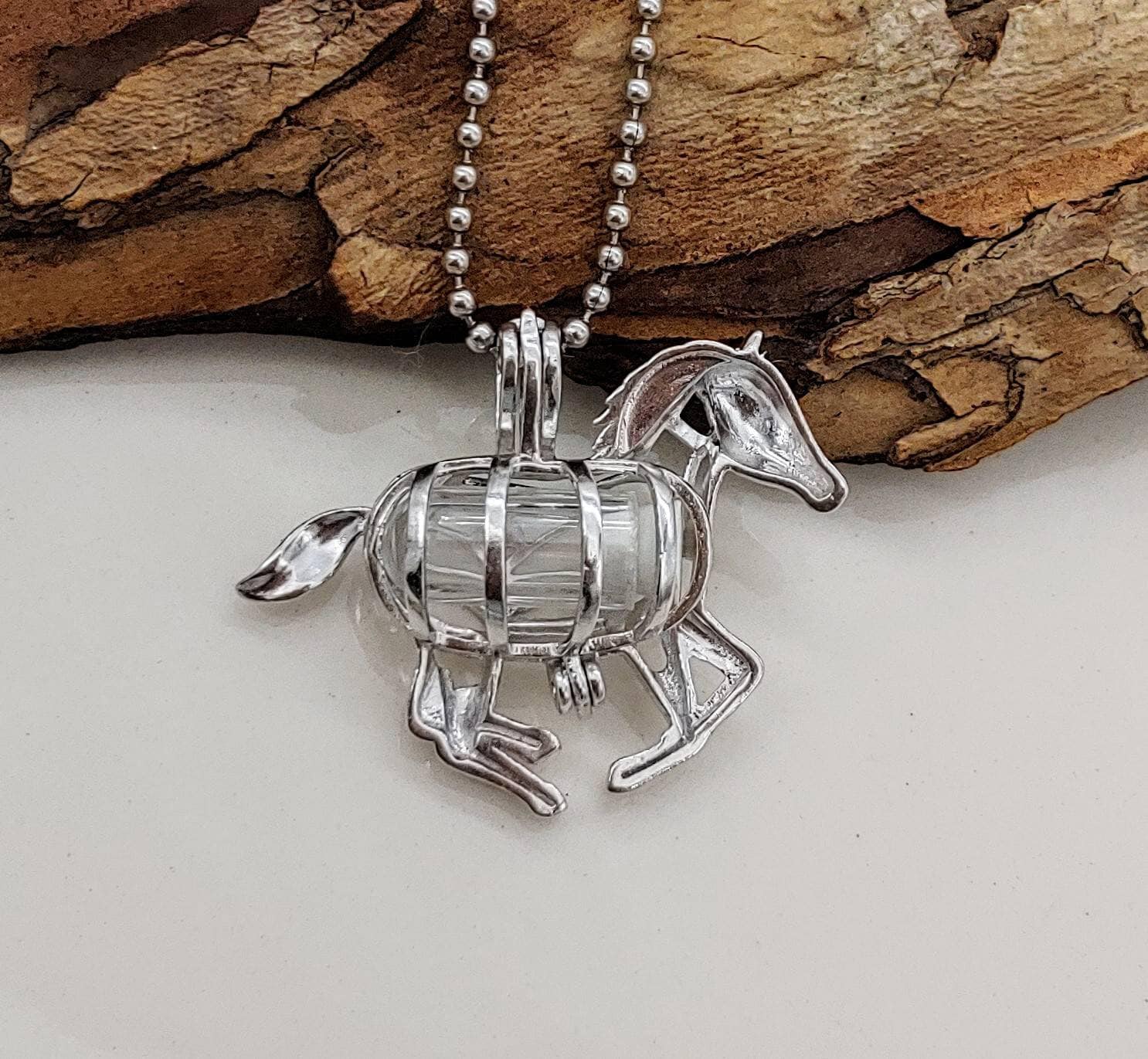 Sterling Silver Memorial Horse Locket Ashes Necklace or Horse Hair