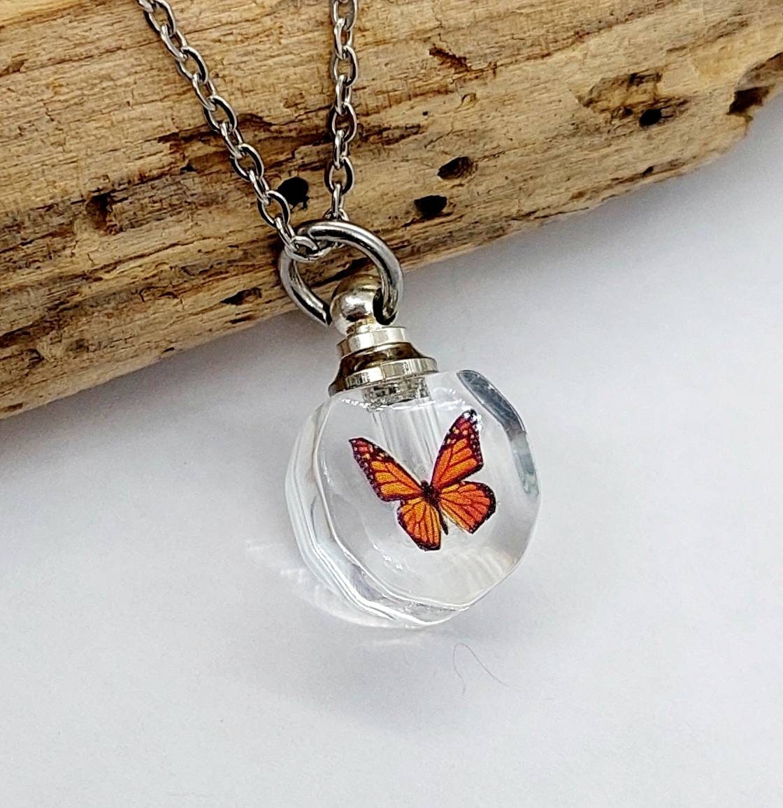 Silver Butterfly Engraved Padlock Charm Necklace