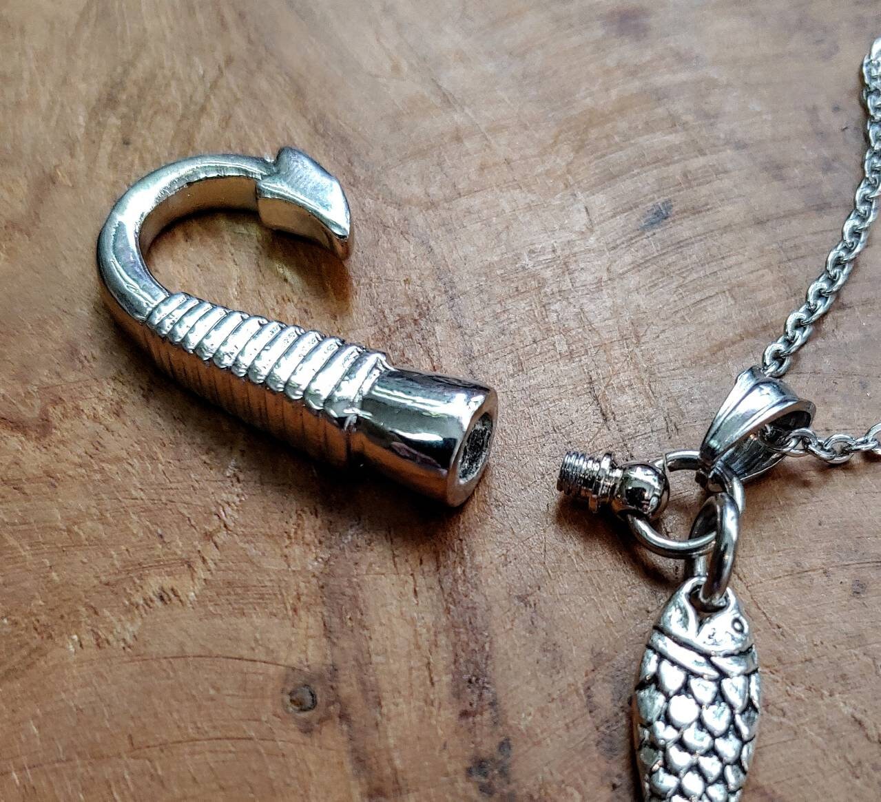 Fish hook Cremation Urn Necklace Pendant Fish Hook Urn