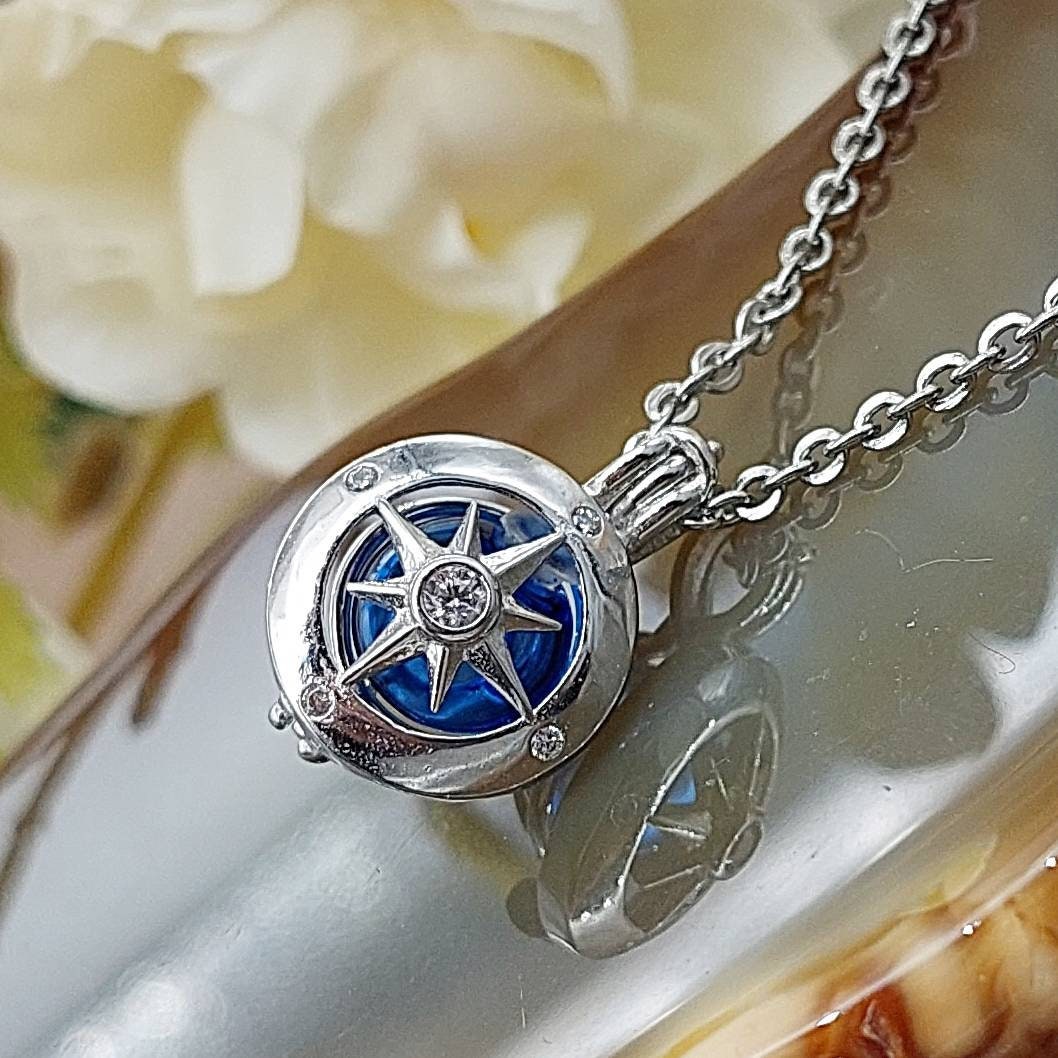 Sapphire Compass Locket Pendant in Sterling Silver