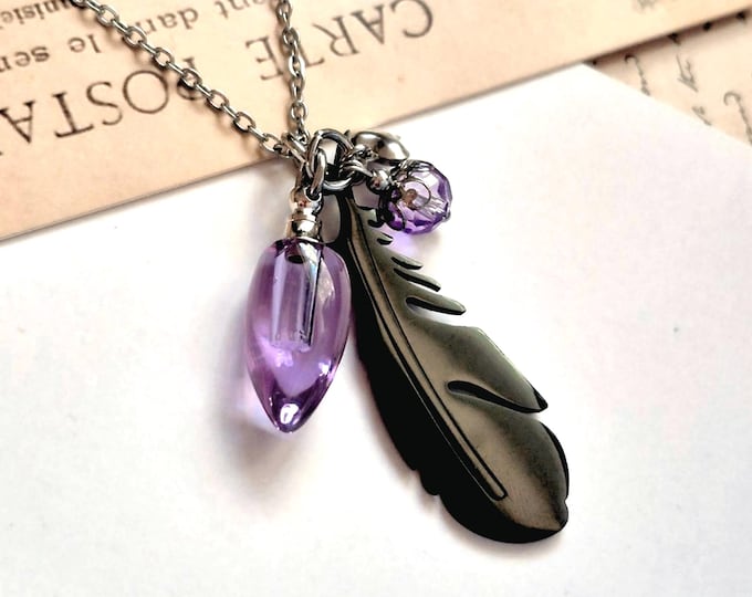 Black Feather Keepsake : Urn Necklace for Ashes, Cremation Jewelry, Crow, Raven, Bird Ashes Pendant