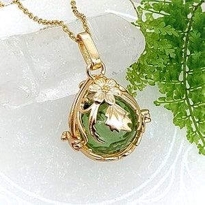 Gold Floral Teardrop Locket Necklace, Cremation Ashes Keepsake Jewelry