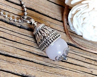 Rose Quartz Urn Necklace, Handmade Cremation Jewelry for Ashes, Stone Pendant for Cremains