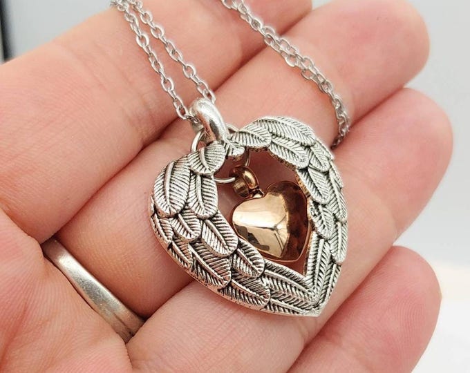 Angel Wings Urn Necklace: Heart Cremation Jewelry | Keepsake Ashes Pendant, Memorial Gifts for Her