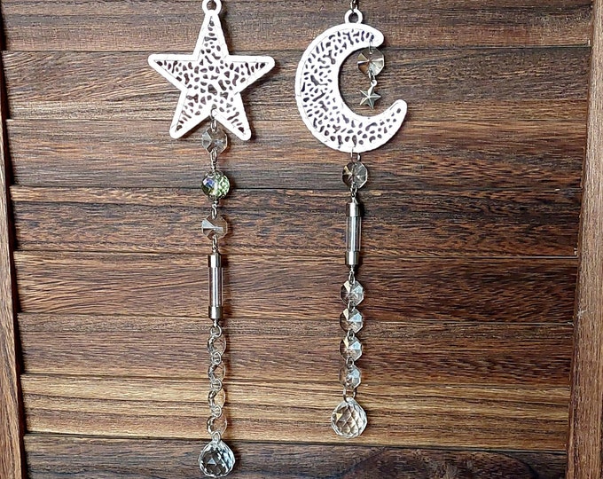 Memorial Suncatcher Star or Moon Urn | Celebration of Life Keepsake Jewelry for Ashes, Hair, Fur, Whiskers | Car Mirror Cremation Jewelry