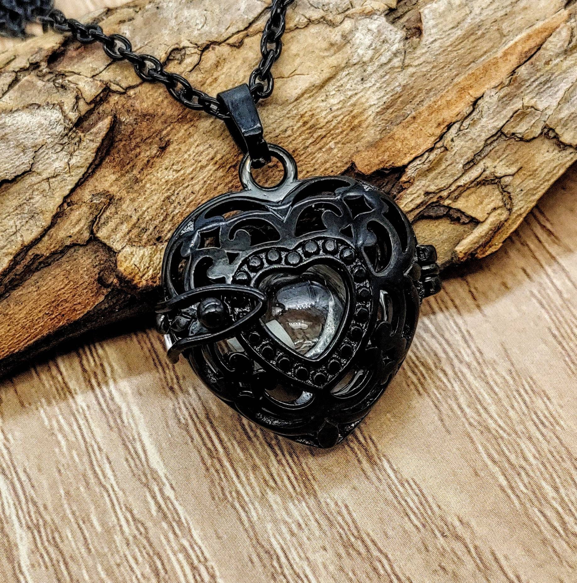 Black Heart Locket Urn Pendant Cremation Urn Jewelry Small Urn