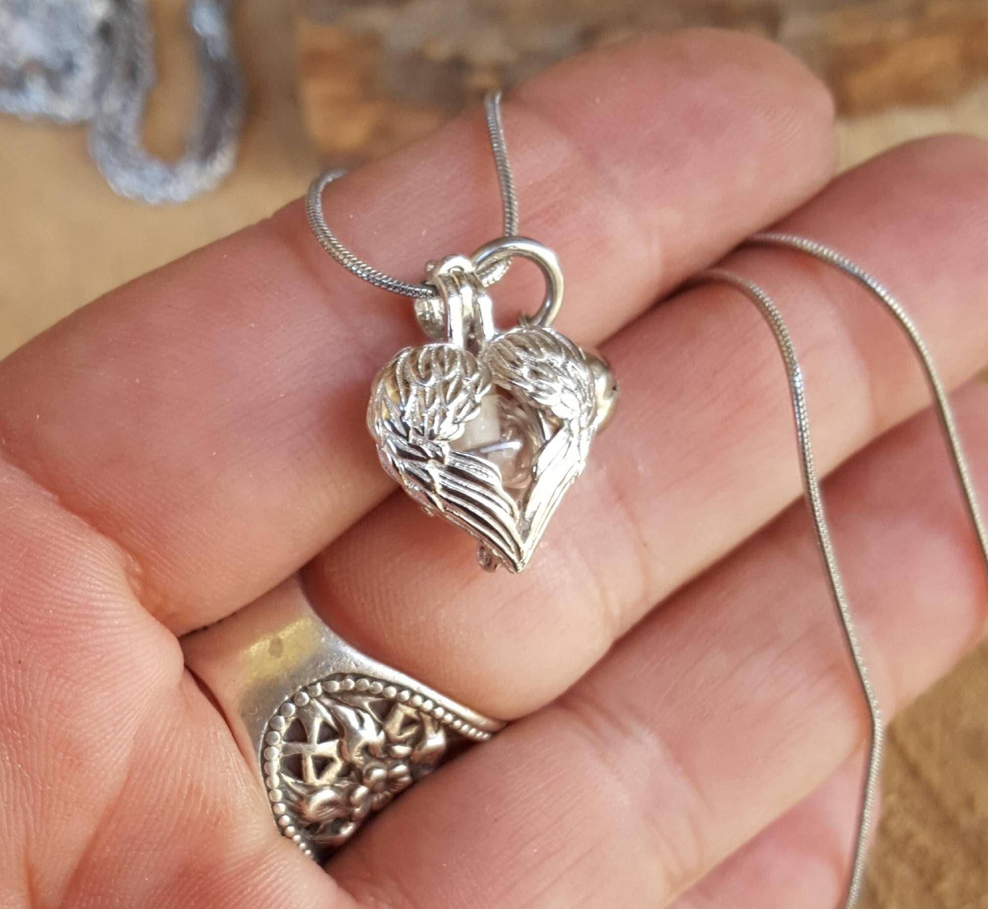 Angel Wings Urn Necklace Sterling Silver Cremation Locket Small