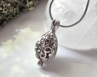 Sterling Silver Teardrop Cremation Locket :  Small Urn Necklace | Ash Pendant | Memorial Ashes Keepsake