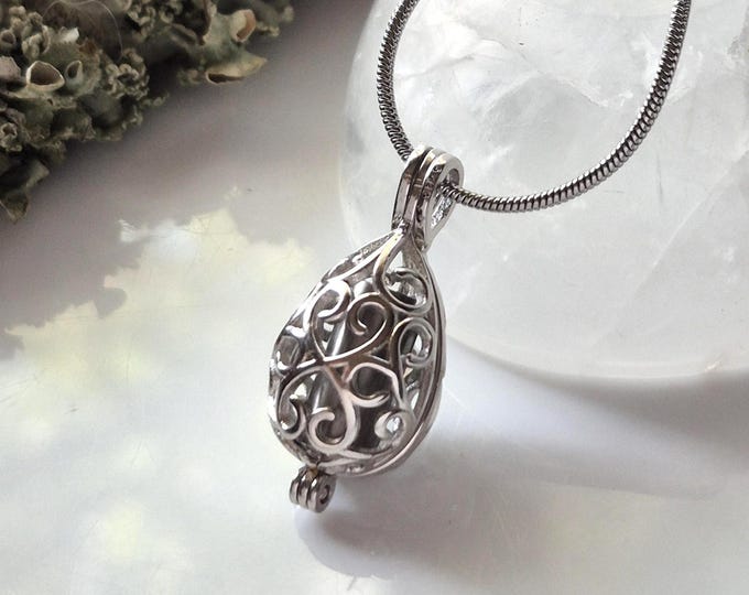 Sterling Silver Teardrop Cremation Locket :  Small Urn Necklace | Ash Pendant | Memorial Ashes Keepsake