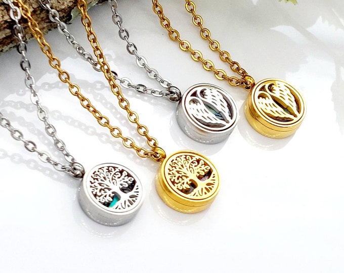 Mini Urn Locket for Ashes | Tree of Life, Angel Wings Urn Necklace | Cremation Jewelry for Human Ashes or Pets | Keepsake Jewelry Gift