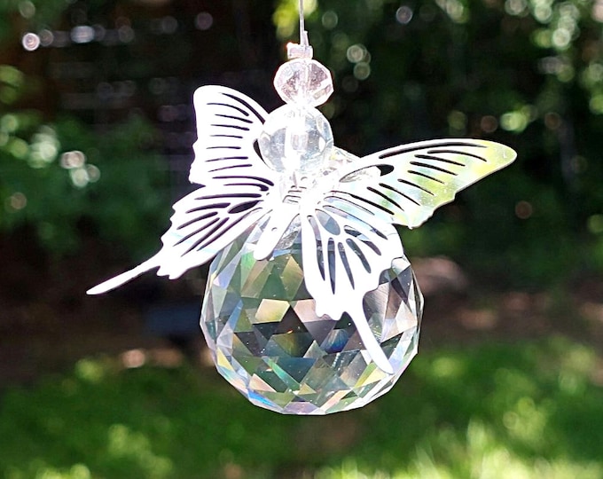 Keepsake Butterfly Urn Suncatcher Gift | Fillable Glass Locket | Crystal Butterfly Urn Jewelry for Cremains Ash or Hair | Cremation Jewelry