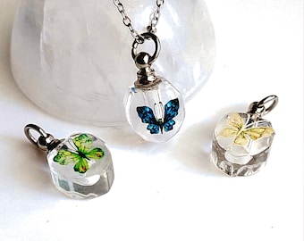 Small Butterfly Urn Necklace, Cremation Ashes Jewelry, Butterfly Keepsake Pendant for Ash Cremains, Gifts for Her