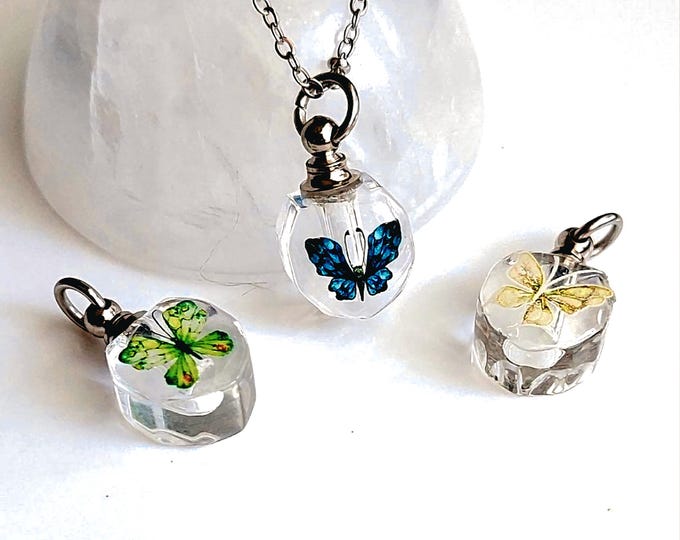 Small Butterfly Urn Necklace, Cremation Ashes Jewelry, Butterfly Keepsake Pendant for Ash Cremains, Gifts for Her