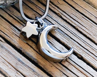 Moon and Star Double Urn Necklace: Cremation Jewelry | Mom / Dad Memorial Keepsake Jewellery