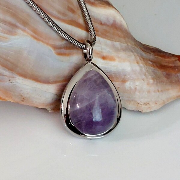 Small Amethyst Crystal Urn Necklace for Ashes | Teardrop Locket Keepsake Gifts | Cremation Jewelry | Pendant for Human Ashes or Pet Cremains