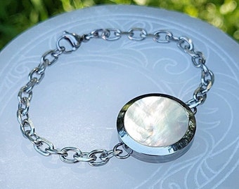 Mother of Pearl Locket Bracelet | Keepsake Memorial Urn Jewelry, Cremation Ash Locket,