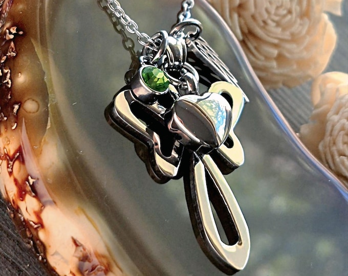 Infinity Angel Urn Pendant: Stainless Steel Heart Cremation Necklace | Memorial Jewelry with Birthstone Charm