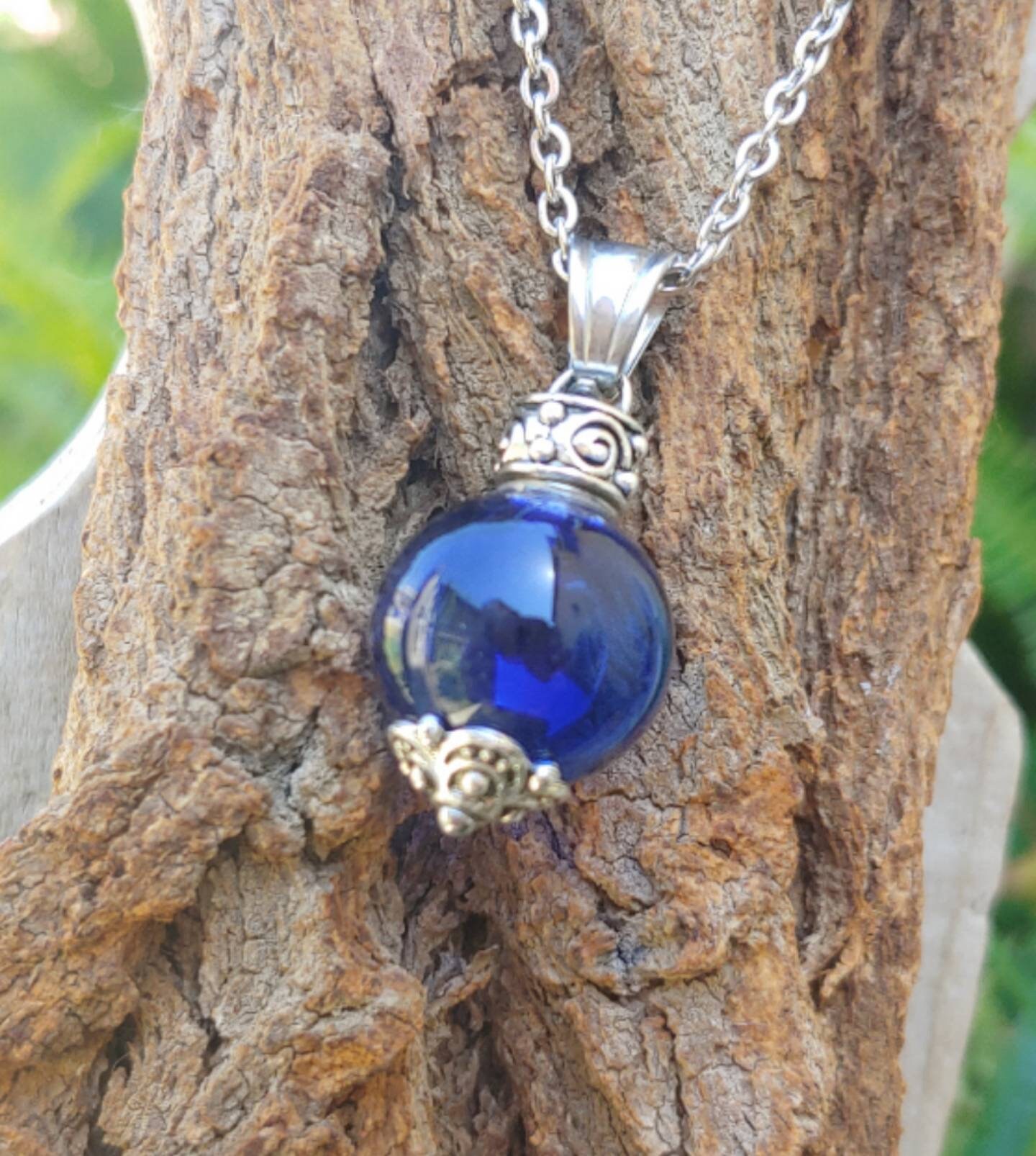 Blue Glass Urn Pendant Fillable Jewelry Sapphire Blue Urn Etsy