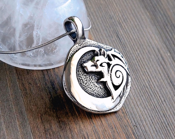 Wolf Locket Urn Necklace | Stainless Steel Cremation Jewelry for Human Cremains or Pet Ashes