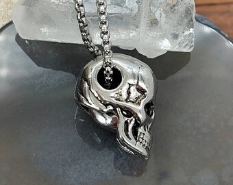 Skull Cremation Jewelry Necklace | Secret Compartment Heart Urn Memorial Ash Pendant | Stainless Steel Keepsake Gifts