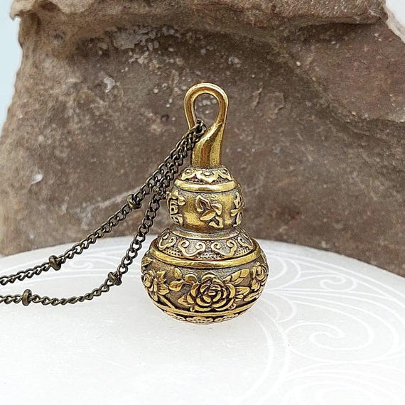Brass Flower Locket Pendant | Urn Necklace for Human Ashes or Pet Ash, Small Urn, Cremation Jewelry