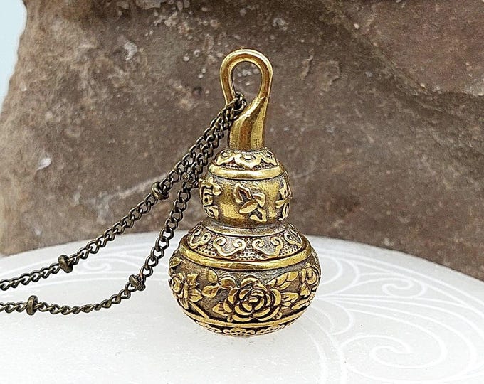 Brass Flower Locket Pendant | Urn Necklace for Human Ashes or Pet Ash, Small Urn, Cremation Jewelry