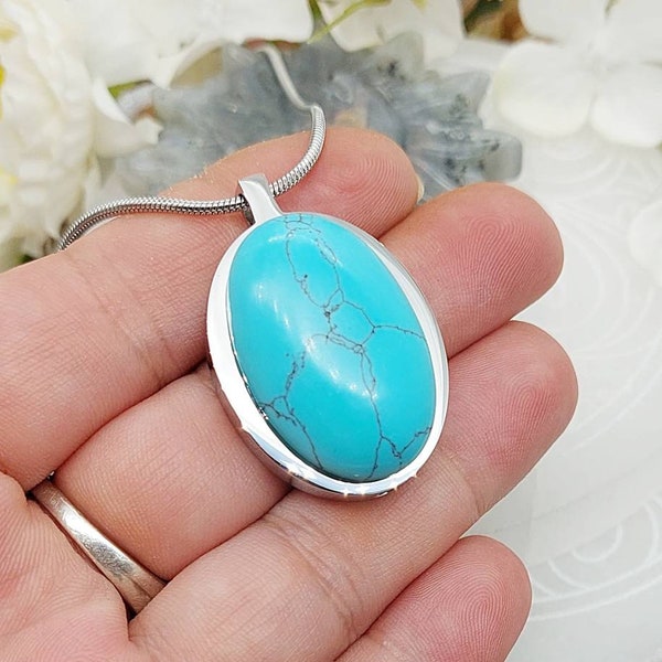 Turquoise Howlite Urn Necklace Pendant for Cremains Ashes | Funeral Jewelry | Cremation Jewelry | Keepsake Jewellery | Memorial Urn Jewelry