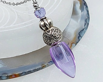 Lavender Glass Teardrop Urn Necklace for Ashes | Cremation Jewelry | Pendant forCremains | Keepsake Gifts for Women | Handmade Urn Jewelry