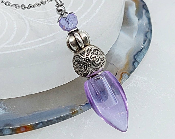 Lavender Glass Teardrop Urn Necklace for Ashes | Cremation Jewelry | Pendant forCremains | Keepsake Gifts for Women | Handmade Urn Jewelry