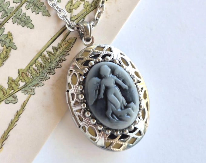 Guardian Angel Memorial Locket Necklace: Cremation Urn Jewelry for 1 or 2 Ashes Keepsakes