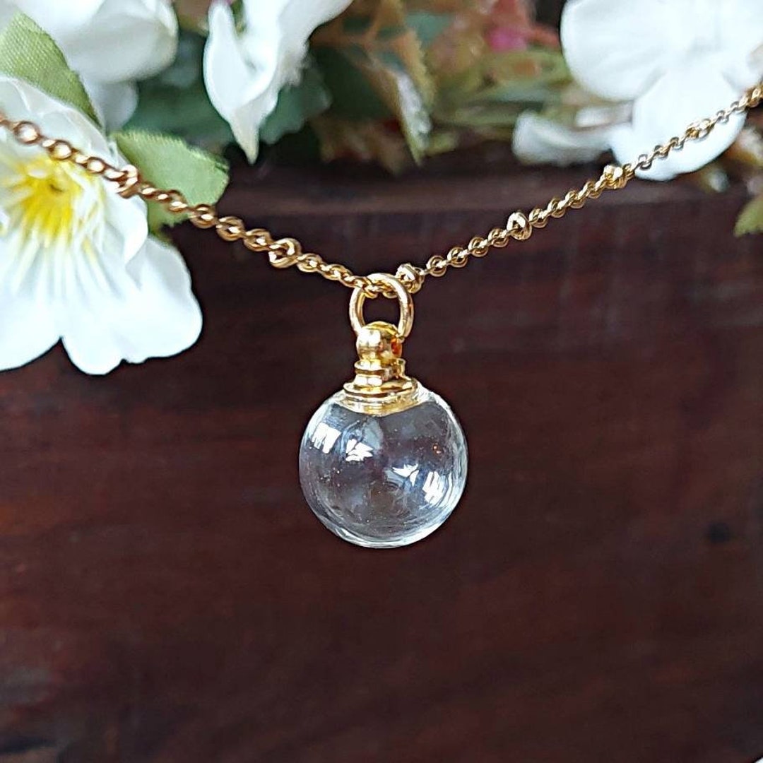 Simple Gold Glass Pendant Urn Necklace for Ashes, Lock of Hair, Fur