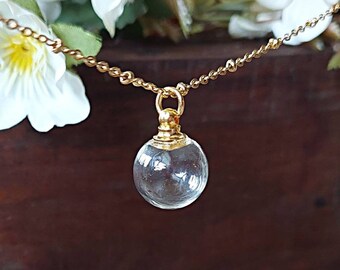 Simple Gold Glass Pendant Urn Necklace for Ashes, Lock of Hair, Fur | Cremains Urn Jewellery | Cremation Jewelry | Memorial Jewelry Gifts