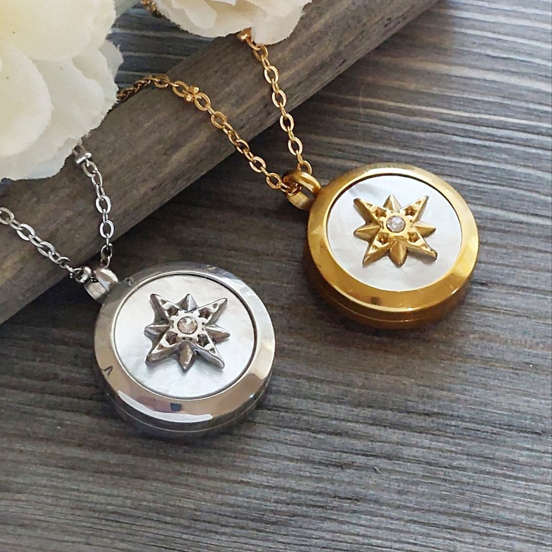 Compass Locket Urn Necklace for Human Ashes or Lock of Hair Cremation