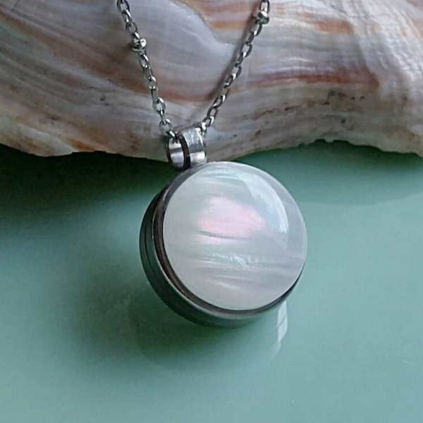 Opalescent Keepsake Locket | Urn Necklace for Memorial Ashes, Lock of Hair, Pet Fur | Unique Urn Jewelry | Cremation Jewelry for Women