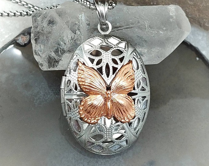 Butterfly Locket Urn Necklace | Cremation Jewelry | Keepsake for 2 two | Pendant for Cremains | Urn Jewellery for Ashes, Lock of Hair