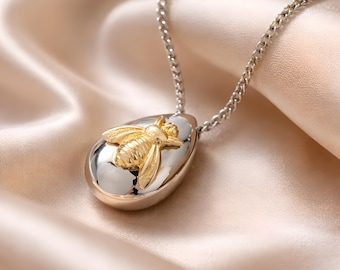 Little Bee Urn Pendant Necklace | Teardrop Memorial Ashes Jewelry, Mini Cremation Ash Holder