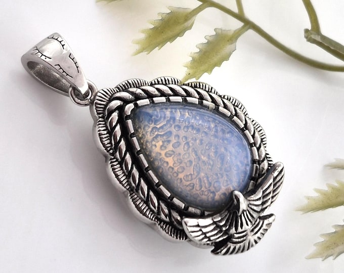 Eagle Memorial Locket | Cremation Ashes Jewelry | Teardrop Urn Necklace for Locks of Hair - Pet Fur - Askes Keepsake, Bird Feathers