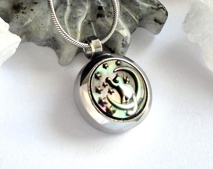 Cat on the Moon Locket Necklace | Cat Memorial Lockets | Cremation Ash Jewelry | Ashes Keepsake