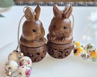 Wooden Bunny Rabbit Keepsake Necklace | Memorial Ash Locket with Fillable Glass Orb | Cremation Ashes Jewelry