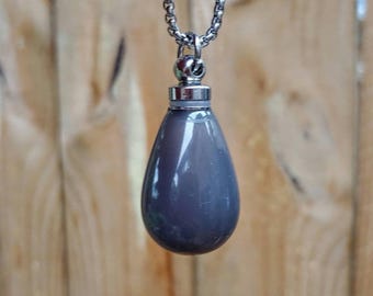 Gray Agate Teardrop Urn Locket Necklace Pendant | Cremation Jewelry |  Cremation Necklace | Grey Ash Holder | Small Memorial Urn for Ash