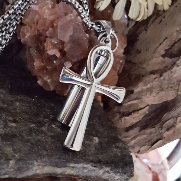 Egyptian Ankh Cross Urn Necklace | Memorial Ashes Jewelry | Urn Jewellery | Cremation Jewelry Locket for Men or Women | Ashes Necklace