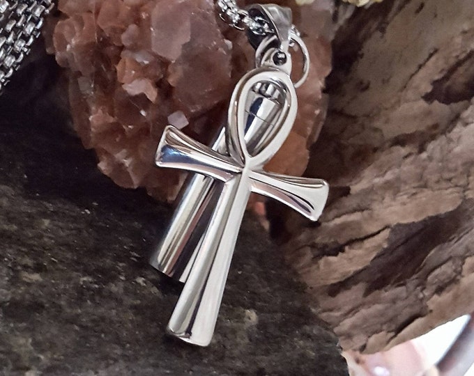 Egyptian Ankh Cross Urn Necklace | Memorial Ashes Jewelry | Urn Jewellery | Cremation Jewelry Locket for Men or Women | Ashes Necklace