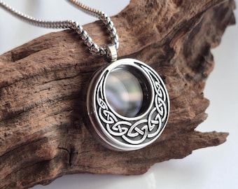 Irish Celtic Knot Cremation Jewelry for Ashes, Locks of Hair | Glass Locket Memorial Necklace for Men/Women | Loss of Loved One (fillable)