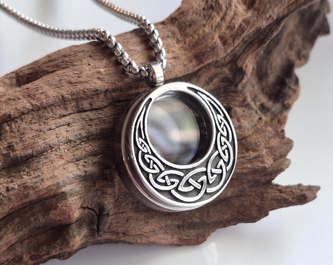 Irish Celtic Knot Cremation Jewelry for Ashes, Locks of Hair | Glass Locket Memorial Necklace for Men/Women | Loss of Loved One (fillable)
