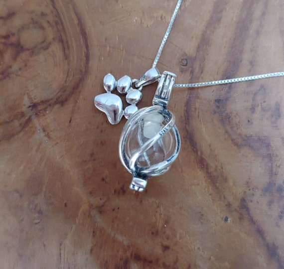 A-Blue-Always Paw Graceful Memorial Glass Pendant Necklace for Ashes Cremation Jewelry